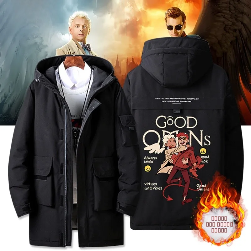 

Good Omens Collaborative Winter Jaet ex down Outerwear Anime Briti Drama Sle Warmth Polyester Fabric Hooded Zipper