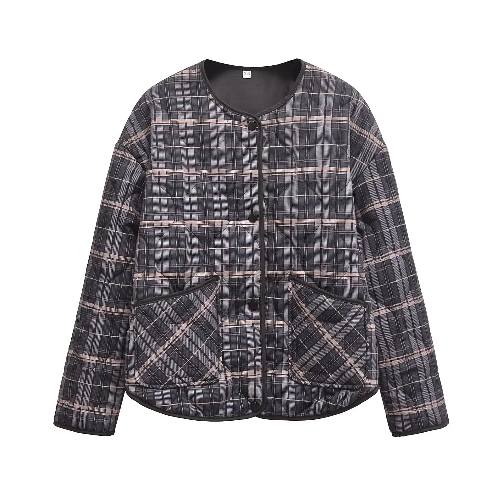 

Plaid Oversize Short Parkas Women Autumn Winter Button Up Long Sleeve Fashion Short Jacket Female Casual Padded Coat Outerwear