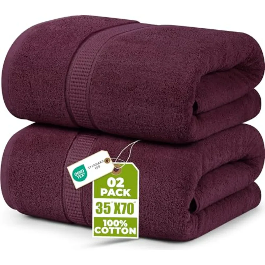 

Luxurious Jumbo Bath Sheet 2 Piece for bathroom use, 100 ring spun cotton, burgundy, 600 GSM highly absorbent and quick dry