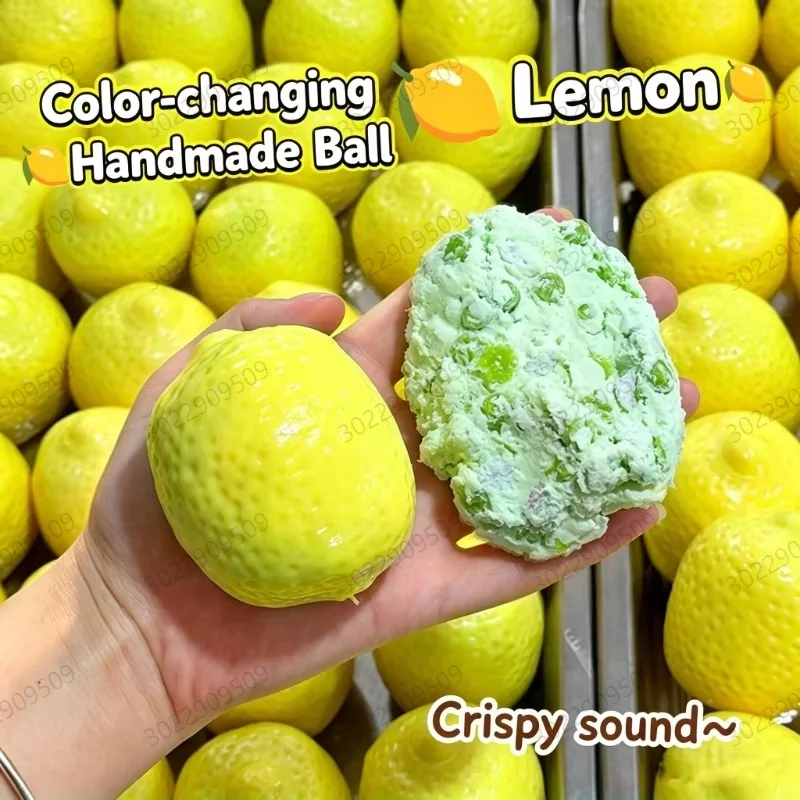 Handmade Crunchy Lemon Stress Ball Squeeze Toy Color-Changing Fruit Crispy Squishy Fidget Ball ASMR Sensory Stress Relief Toy