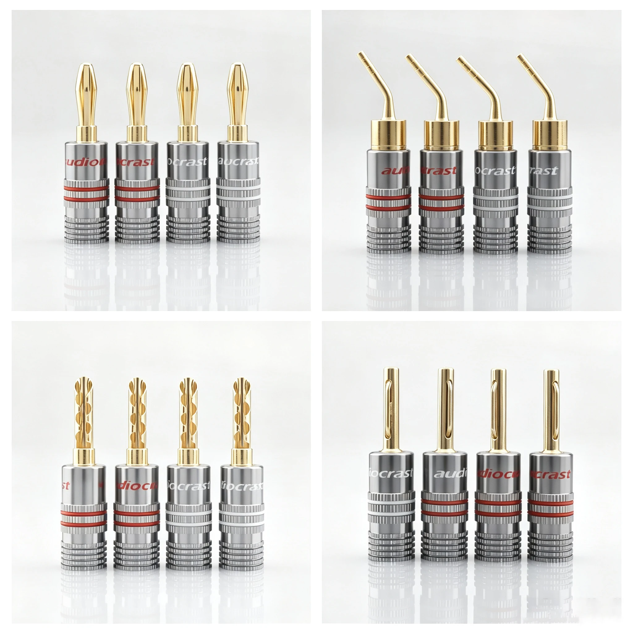 Audiocrast 24K Gold Plated Banana Plug Pin Connector HIFI Speaker cable Connector Adapter Wire Screws Locking Banana