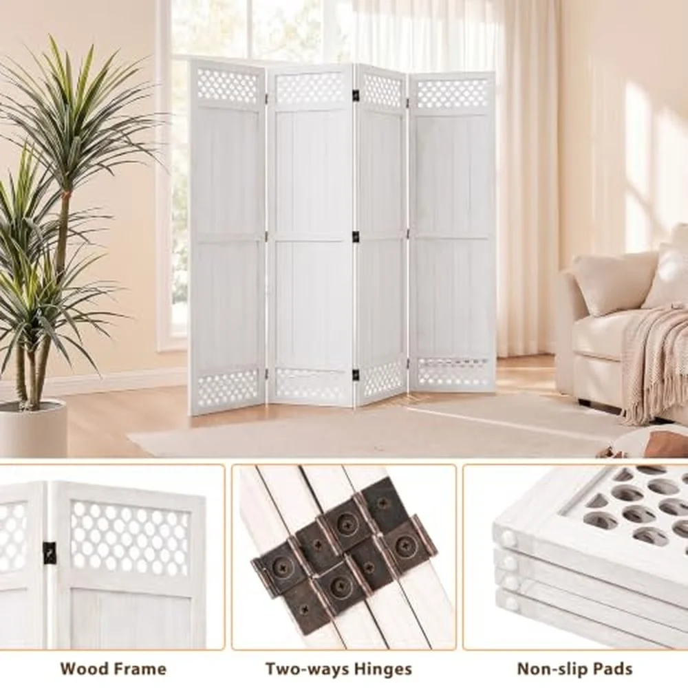 Wood Room Divider Privacy Screen White Carved Room Divider 4 Panel 67