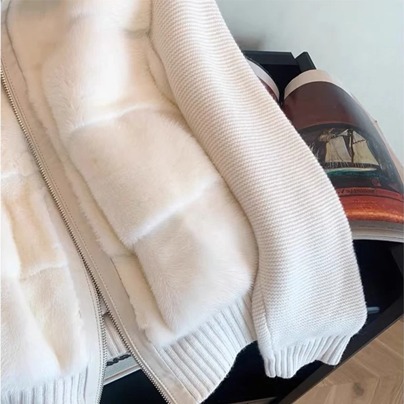 العلامة التجارية Withdn الشتاء المرأة محبوك الربط الجلود الفراء القطن Jaet الراقية ملابس خارجية علوية صغيرة Fraance Sle #3