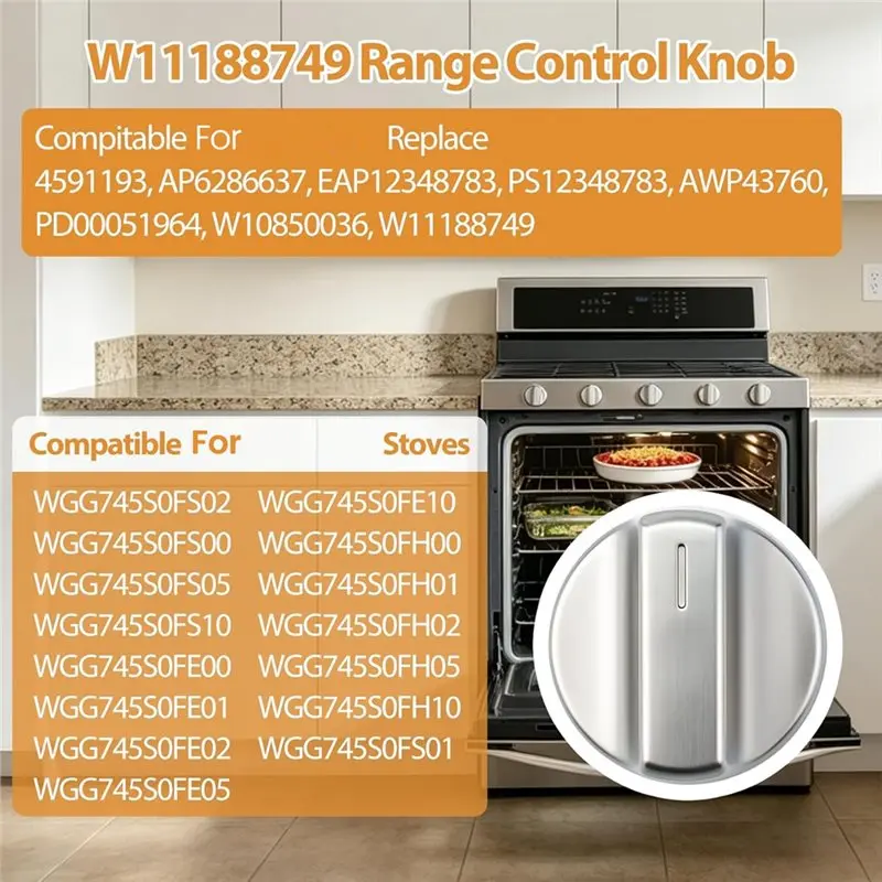 YANA35R For Whirlpool WGG745S0FS02 WGG745S0FS02 Gas Range Control Knob