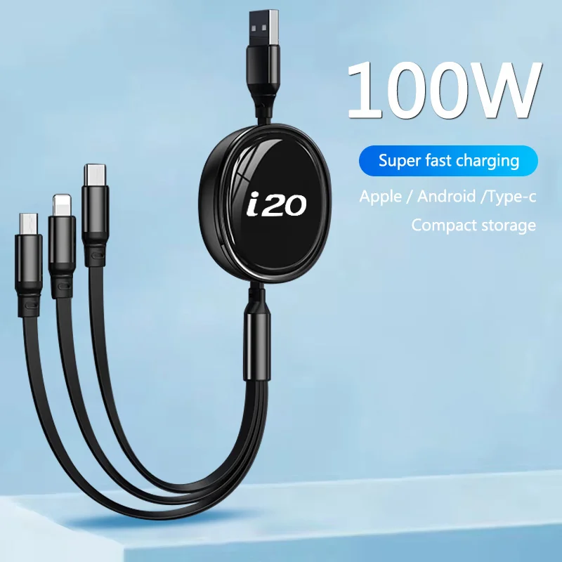 

Car 3 In 1 Retractable USB Cable Fast Charger USB Type-C Cable Accessory For Hyundai I20 Tucson Solaris I30 Creta I10 IX20 Ix35