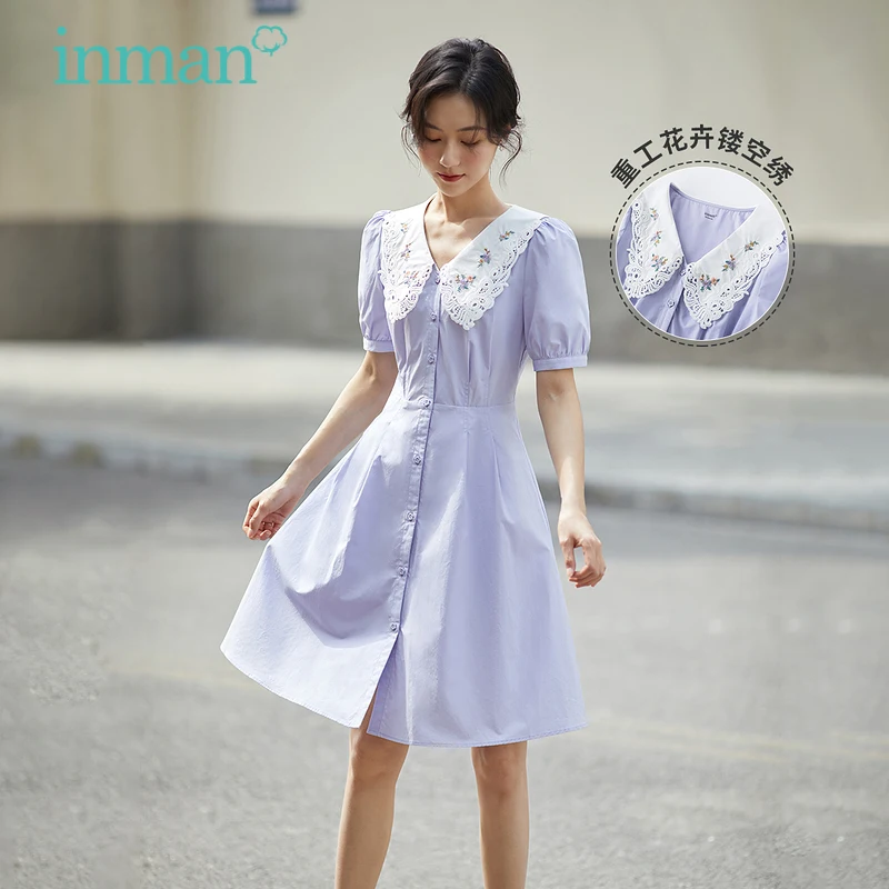 

INMAN Women's Dress Casual Elegant Dresses For Women 2022 Summer Dresses Kawaii Embroidery Doll Lapel Vestidos Woman Clothes