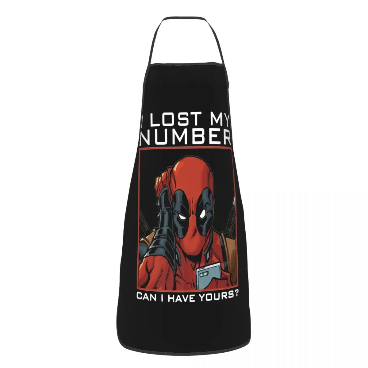 Delantal de poliéster Deadpool Lost My Number, babero para hornear, Tablier, Hotel, Pinafores para Chef, Barista, la mejor cocina, 52x72cm