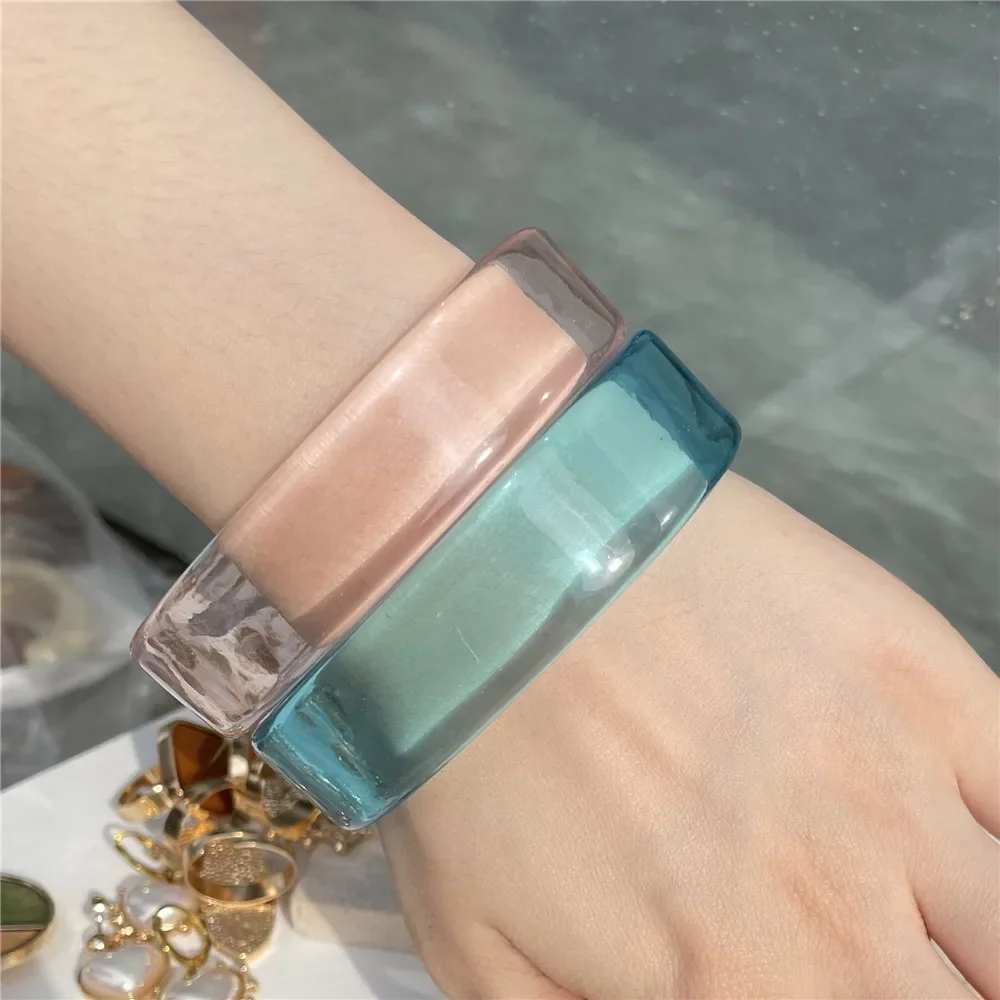 1pcs New Colorful Acrylic Resin Geometric Transparent Clear Opening Cuff Bracelet for Women Girls Party Jewelry