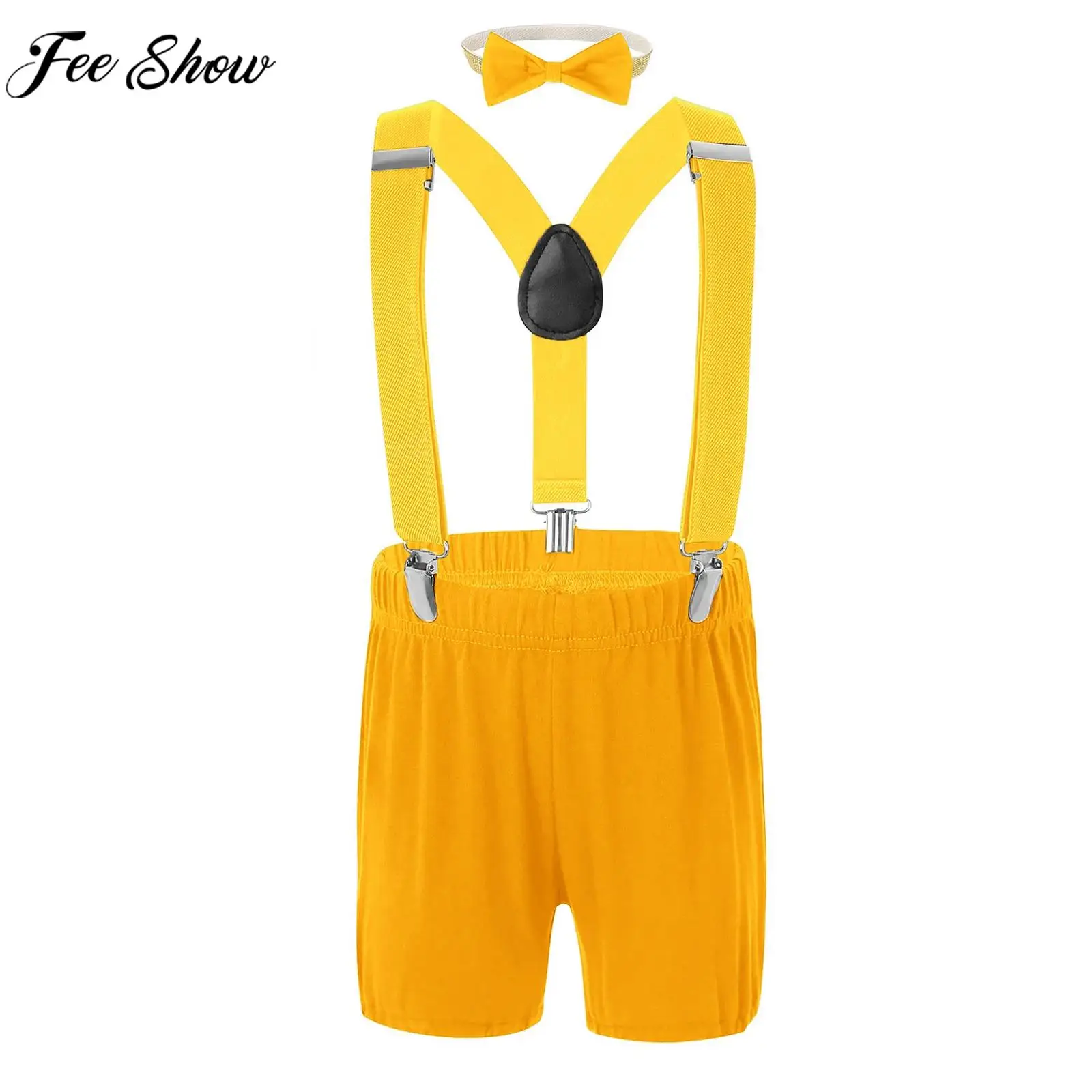 Toddler Baby Gentlemen Costume Solid Color Shorts with Suspender Bow Headband for Birthday Party Wedding Photography Daily Wear