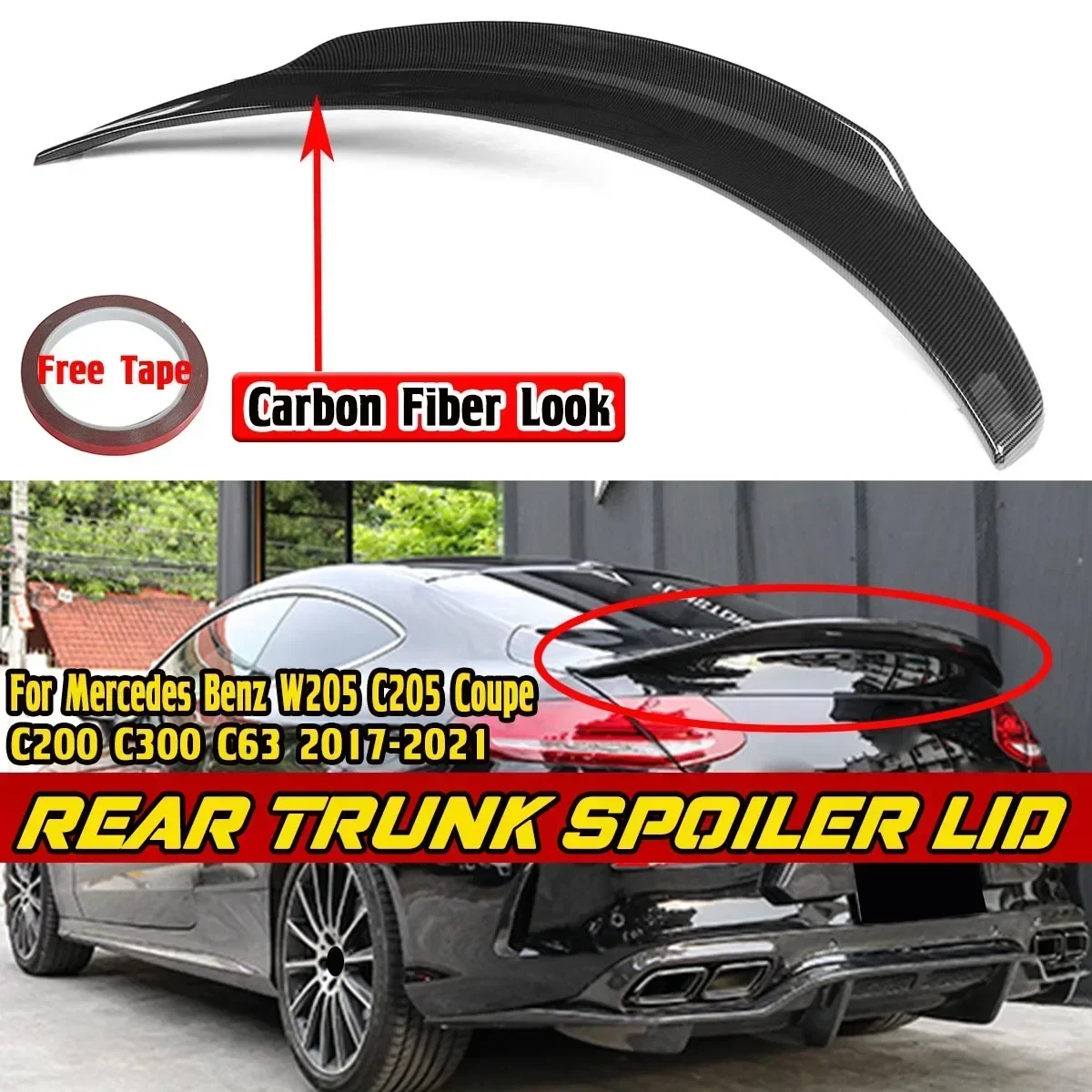 PSM Style Car Rear Trunk Boot Lip Wing Lip For Mercedes For Benz W205 C205 Coupe C200 C300 C63 2017-2021 Trunk Spoiler Body Kit