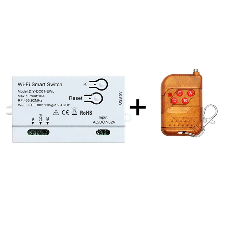 와이파이 스마트 스위치 Ewelink DIY 타이머 + RF433 원격 1CH 7-32V 2.4G 와이파이 홈 자동화 모듈, 알렉사 구글 홈 쉬운 설치