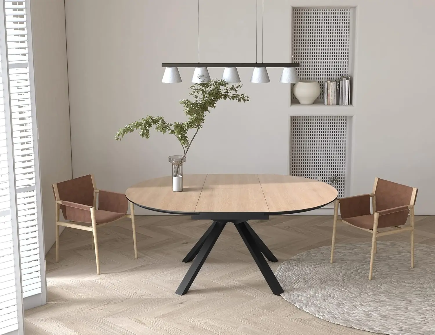 

Extension Oval/Round Dining Table for 6, Expandable Butterfly Leaf & Sturdy Base, Suit for Kitchen, Living Room & Apartment