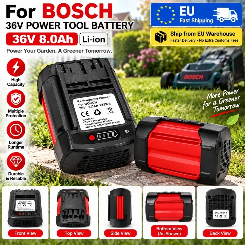 Neuer, verbesserter 36-V-8000-mAh-Li-Ion-Ersatzakku, kompatibel mit Bosch BAT4030, BAT4040, BAT4050, BTA4060, mit integriertem BMS, hochdichten Zellen und verlängerter Betriebszeit für kabellose