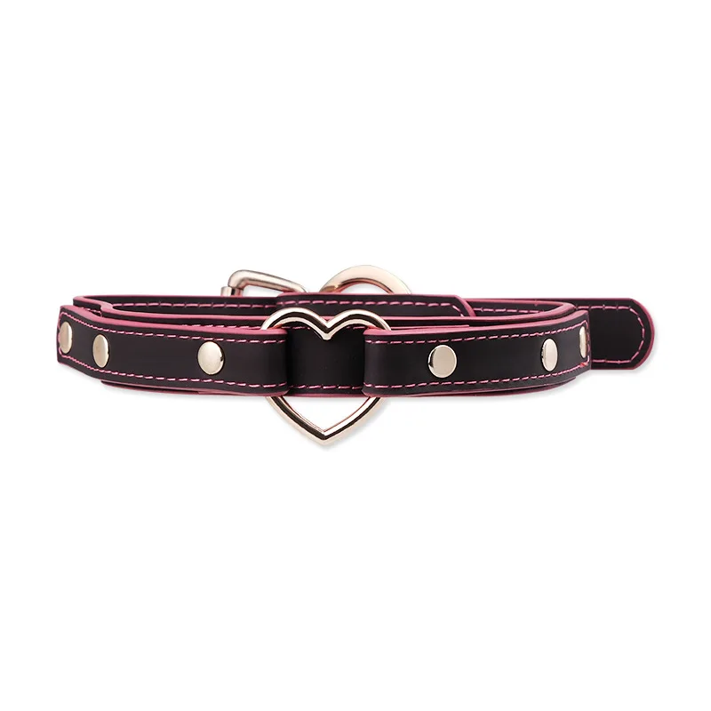 

Adult Games Gothic Punk Temperature Color Changing Choker Necklace, Black & Pink Faux Leather Collar with Gold Heart O-Ring
