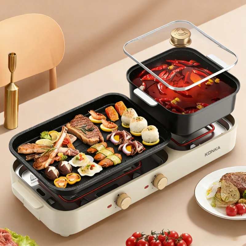 Electric grill with multifunctional electric hot pot, boiling and baking integrated household dual temperature control separable