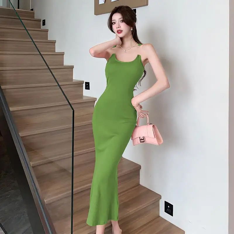 غير مرئية Strapl Bodycon Dr المرأة الصيف جديد Sle عالية الخصر محبوك البوليستر الحديثة الرياح ألف خط تنورة لا Sve