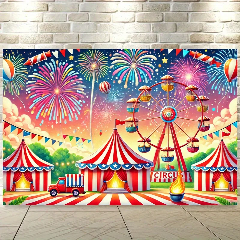 1 Stück – Lebendiger Hintergrund aus Polyestergewebe mit Zirkus- und Riesenrad-Motiv – Geeignet für Wohnzimmer, Schlafzimmer, Büros und mehr