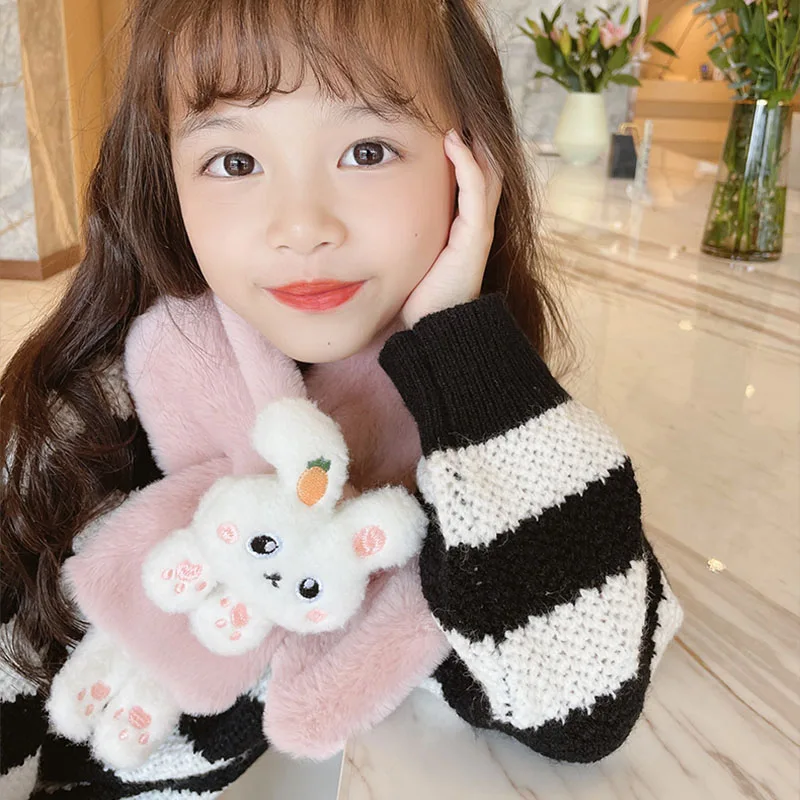 New Winter Children Cute Soft Faux Fur Cartoon Carrot Scarf Baby Girls Outdoor Windproof Warm Scarf Boy Kids Plush Thicken Scarf