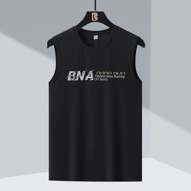 Quick-Dry GYM Sports Streetwear Fashion Oversized 7XL 8XL Vest T Shirt Black White For 2023 Summer Tank Top Tees T-Shirt