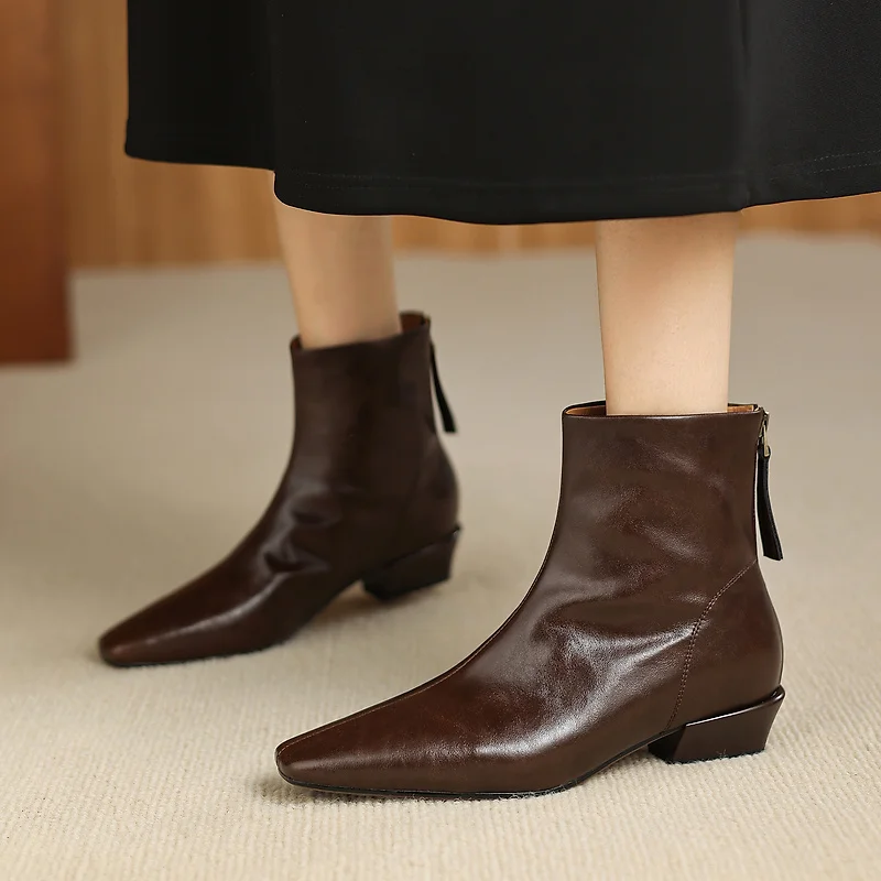 2027 2027 New Autumn Women Boots Square Toe Low Heel Boots for Women Split Leather Women Shoes Retro Winter Ankle Boots Ladies Shoes - Aliexpress Deal