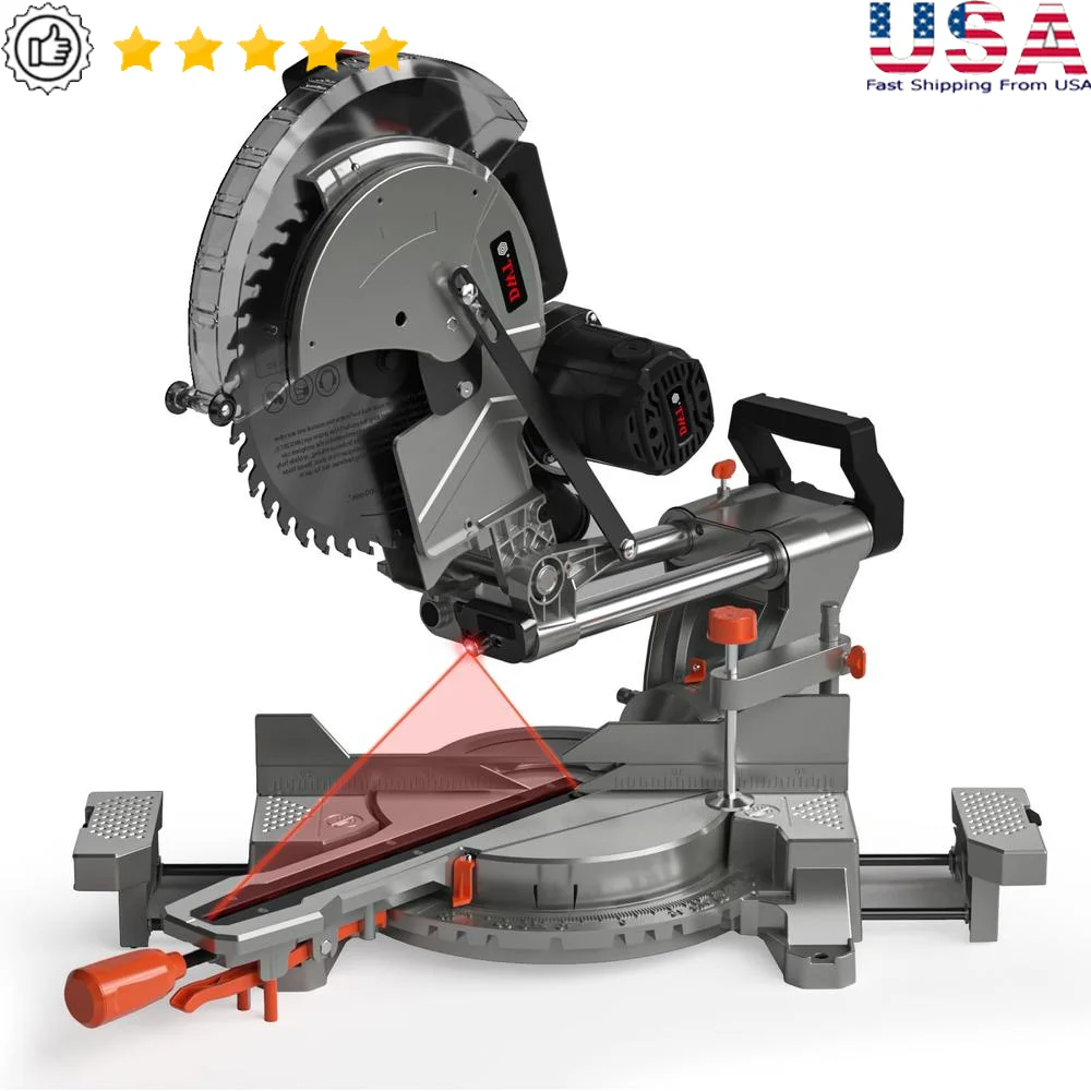 12-Inch Dual-Bevel Sliding Compound Miter Saw Laser Guided Cutting 3800RPM Powerful Motor