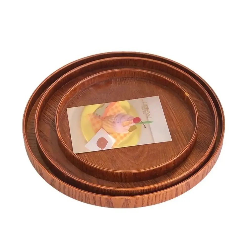 Runde Vintage-Serviertablett aus Holz, 21/24/27/30/33 cm, Holzplatte, Tee- und Speisetablett, Frühstücksdinner