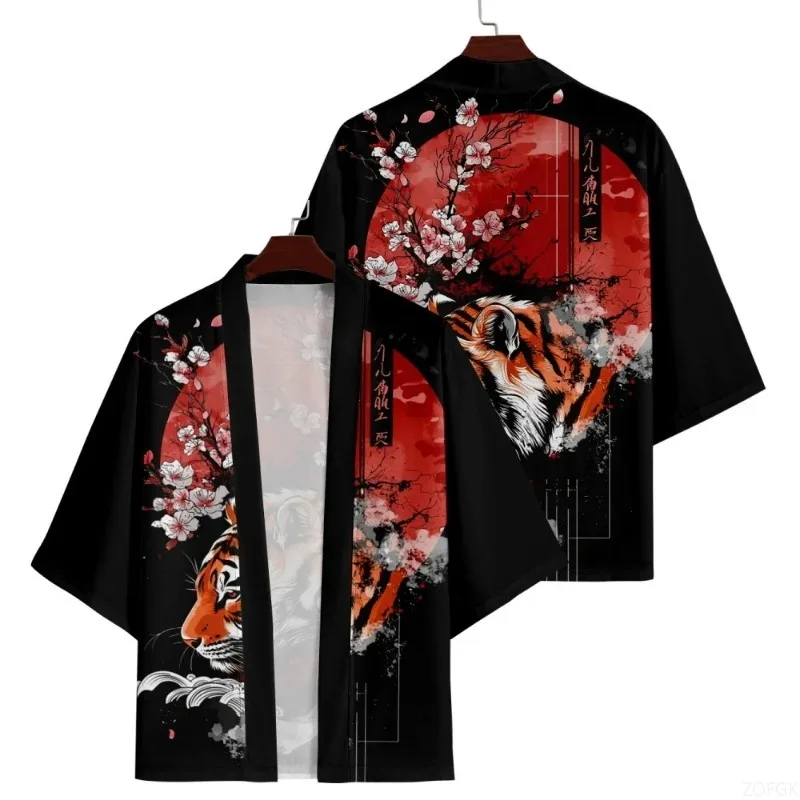 Schwarzer Tiger 3D-gedruckter japanischer Kimono Kindermode Japan Anime Cosplay Strickjacke Yukata Sommer Strand Männer Frauen Traditionelles Haori