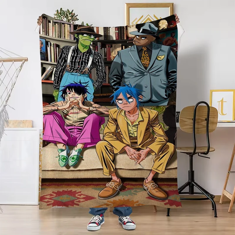 

Virtual Anime Rock Band Gorillaz Throw Blanket Fluffy Soft Blankets for Decorative Sofa Office Camping Chair Throwing Catnap