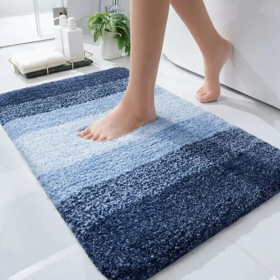 Weiche Kunstkaschmir-Badematte Farbverlauf Blau Badezimmerteppich Wasserabsorbierender Duschvorleger Rutschfester Toilettenboden-Teppich Küche