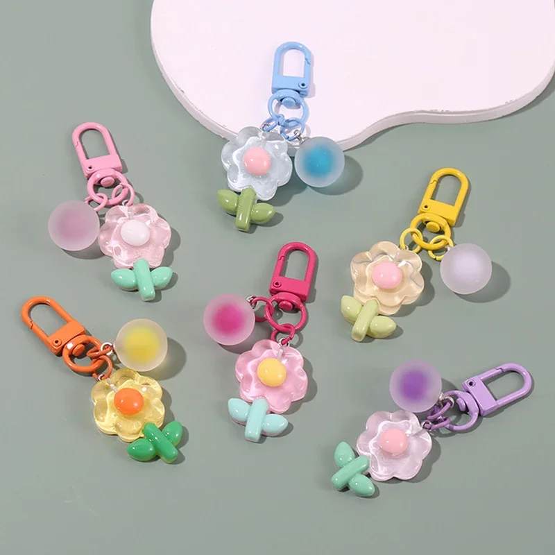 

Acrylic Flower Car Key Chain Color Diy Flower Keychains Pendant Student Girls Sunflower Acrylic Bag Pendant Keyring Jewelry