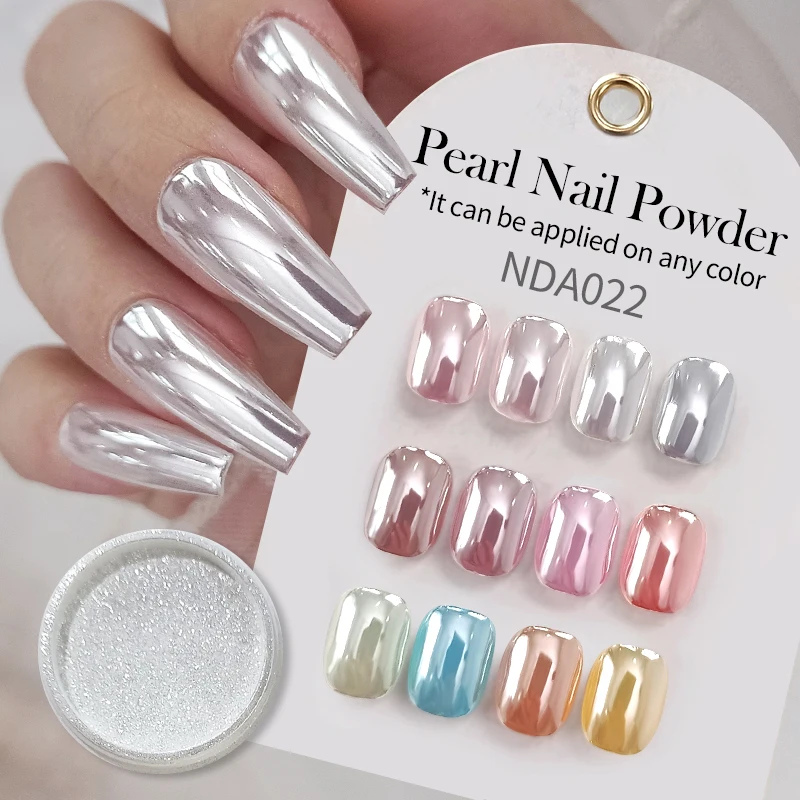 NICOLE DIARY Mirror Effect Aurora Pearl White Nail Powder Moonlight Metal Rubbing Dust Chrome Nail Art Glitter Manicure Decorate