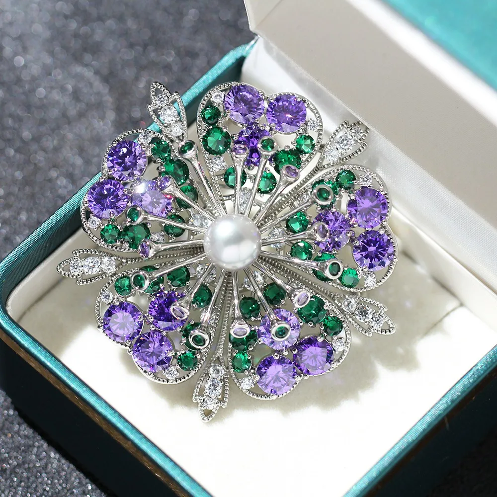 Luxuriöse Schwerindustrie-Brosche mit schimmerndem Blumenmuster für Männer und Frauen, Schmuckzubehör, Partygeschenke für Hochzeitsfeiertage