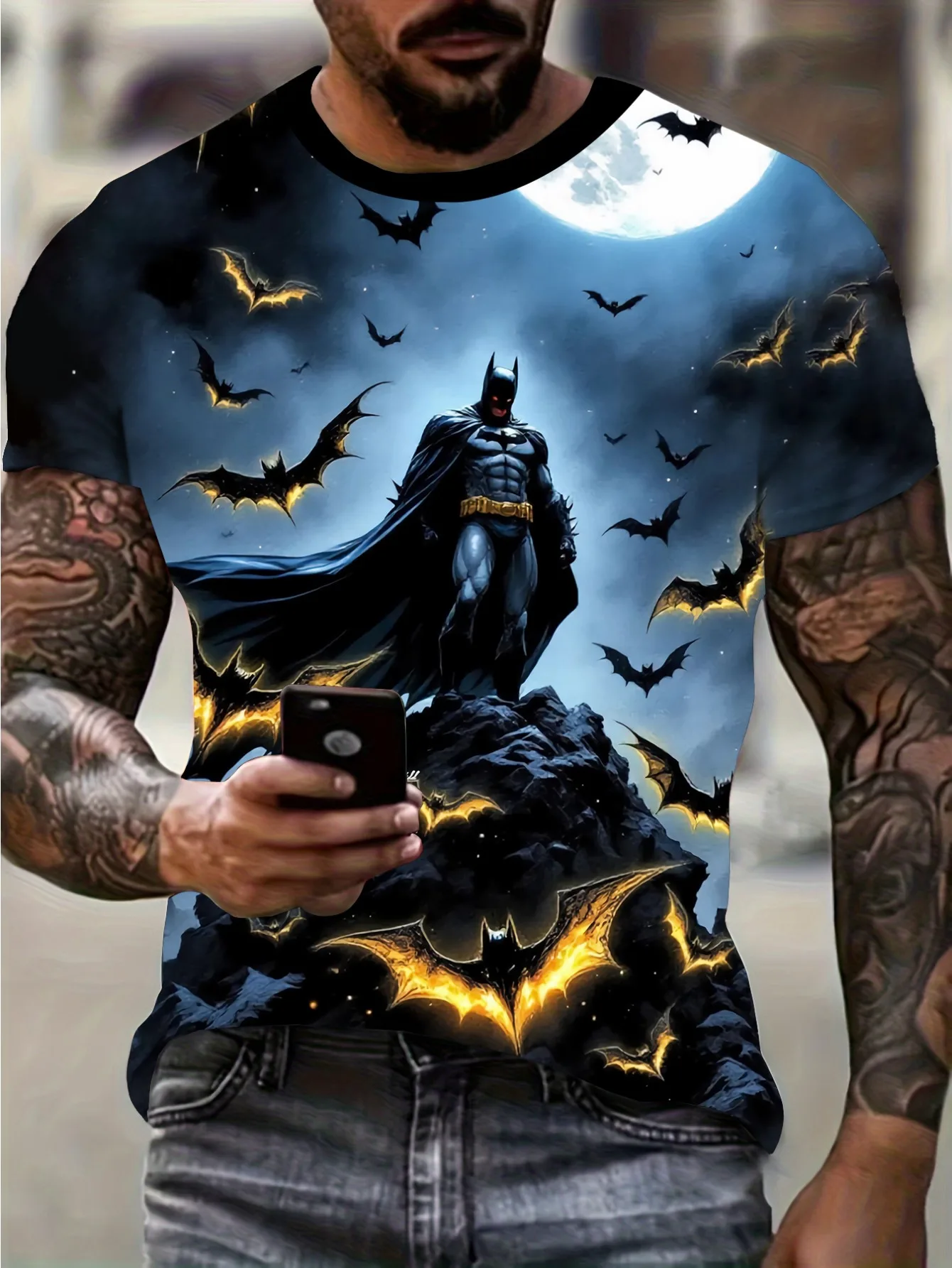 Camiseta gráfica de Batman para hombre de Marvel, camiseta de verano de manga corta con estampado de señal de murciélago, camiseta de superhéroe