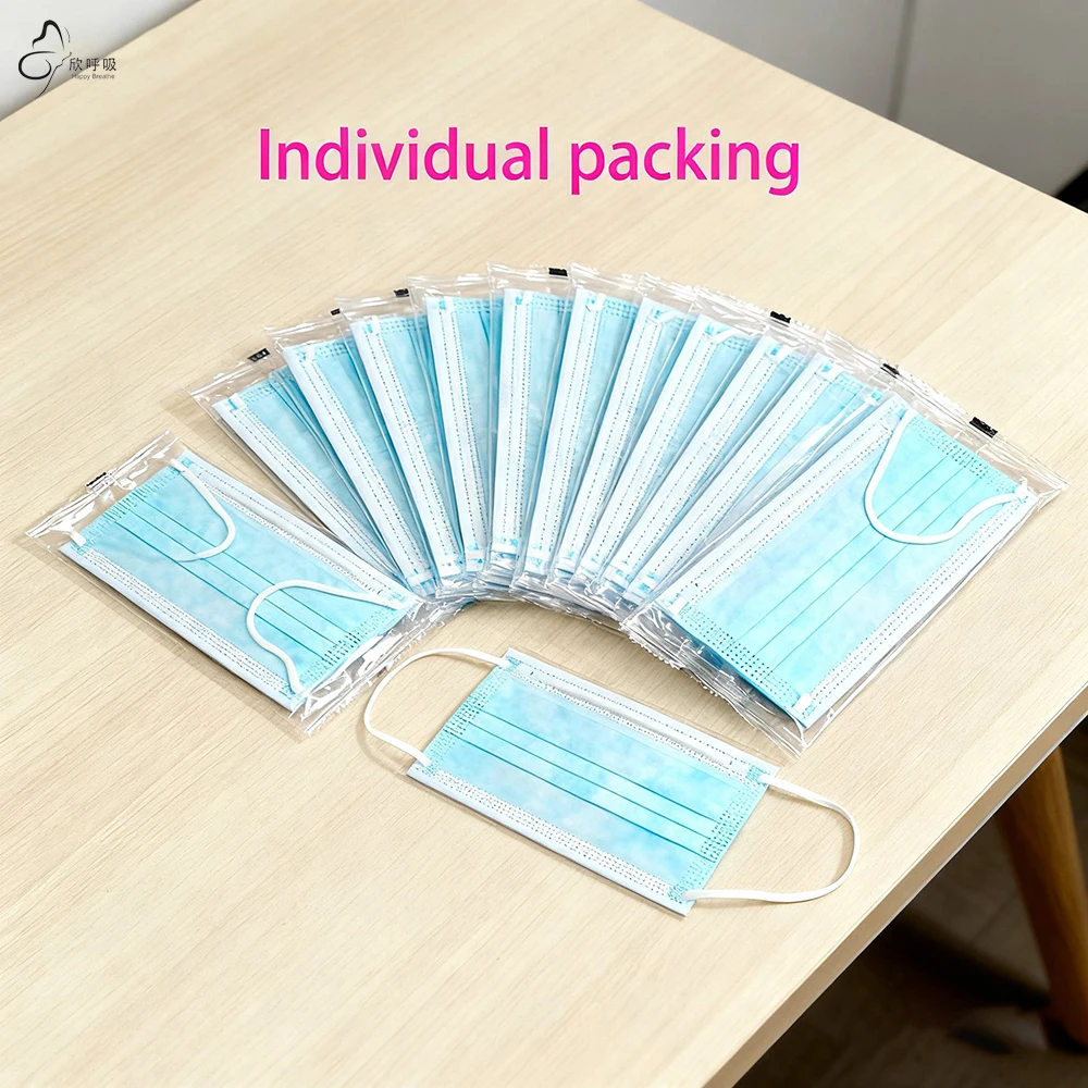 Masques faciaux jetables à 3 couches, 50 pièces, masque buccal de protection Anti-poussière en tissu soufflé fondu bleu pour l'hygiène personnelle