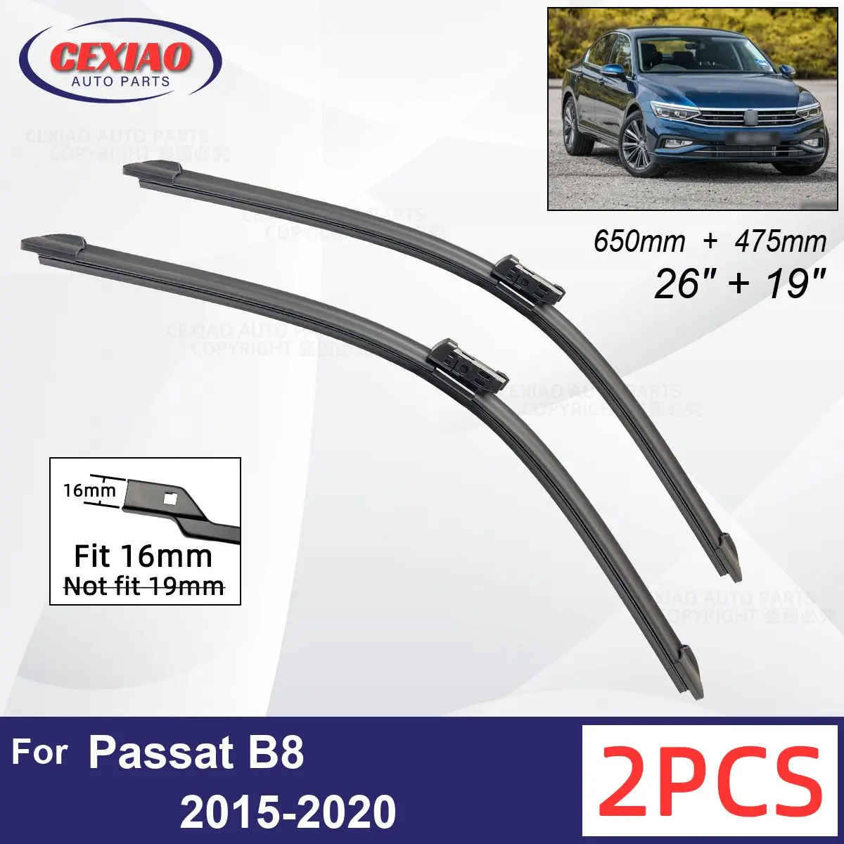 Car Wiper For VW Passat B8 2015-2020 Front Wiper Blades Soft Rubber Windscreen Wipers Auto Windshield 26