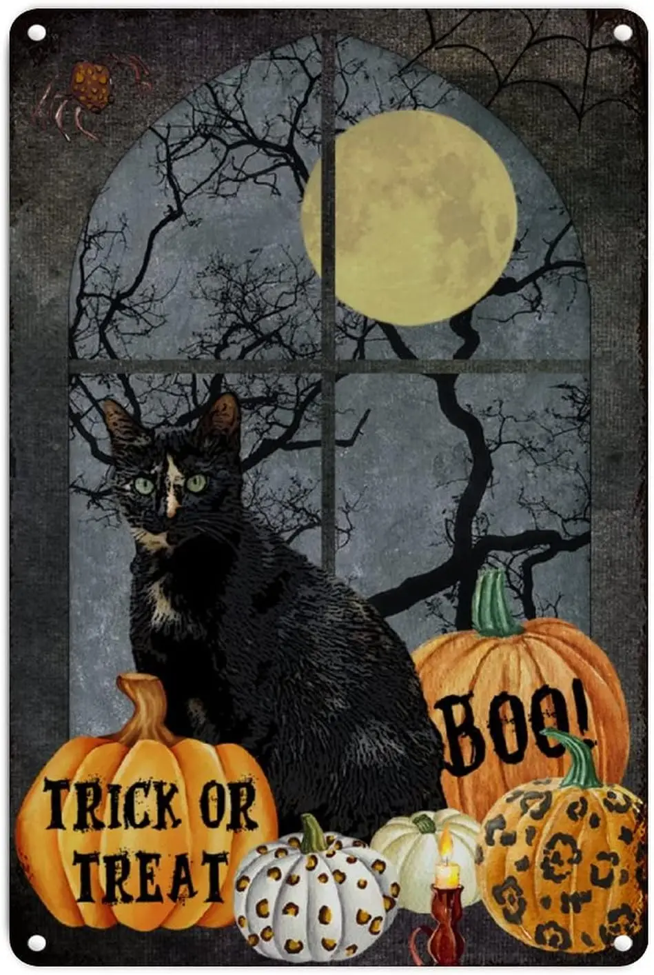 October 31 Happy Halloween Wall Art Decor Metal Sign Halloween Black Cat Trick Or Treat Boo Retro Vintage Art Wall Plaque Hallow