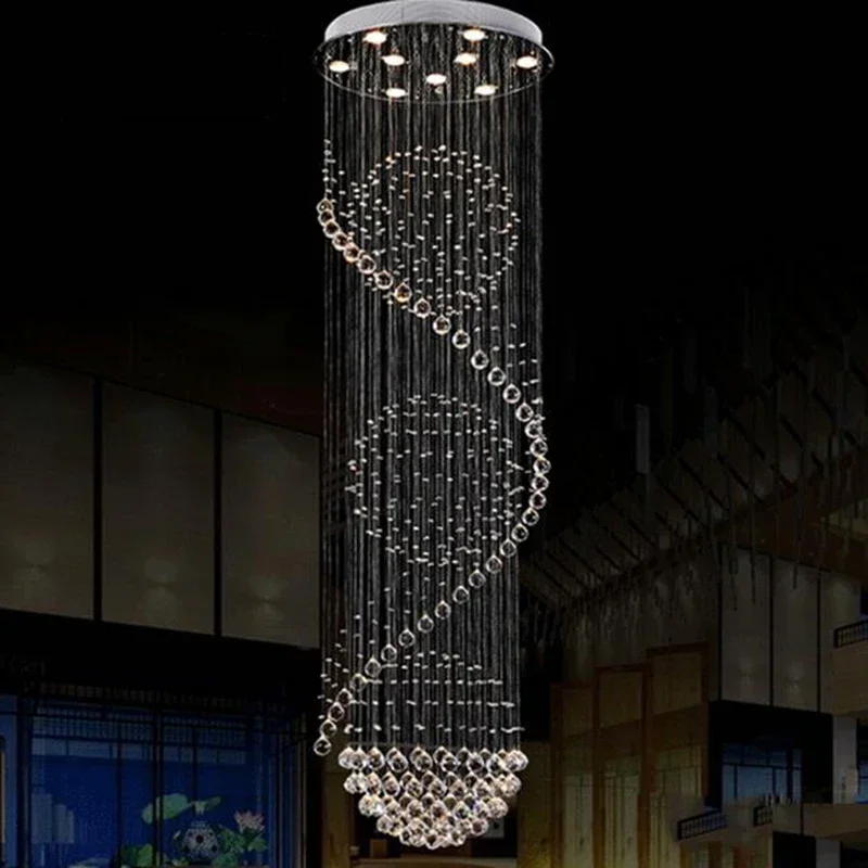 

Modern Crystal Chandelier Light Duple Stair LED Crystal Chandelier For Hotel Lobby, Villa Lobby Droplight Fixture Lighting