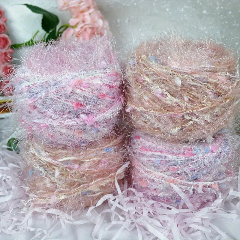 Fio Mohair extravagante para tricô e tricô, rosa arco-íris, tingido, linha mista, suéter, chapéu, bonecas, 80g, bola, primavera