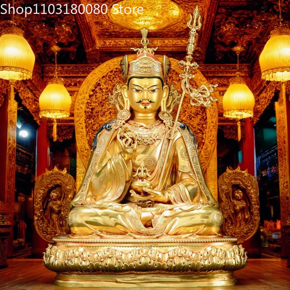 Copper gilding Padma Sambhava Guru Rinpoche Padmasambhava sculpture buddha statue,34cm,21cm