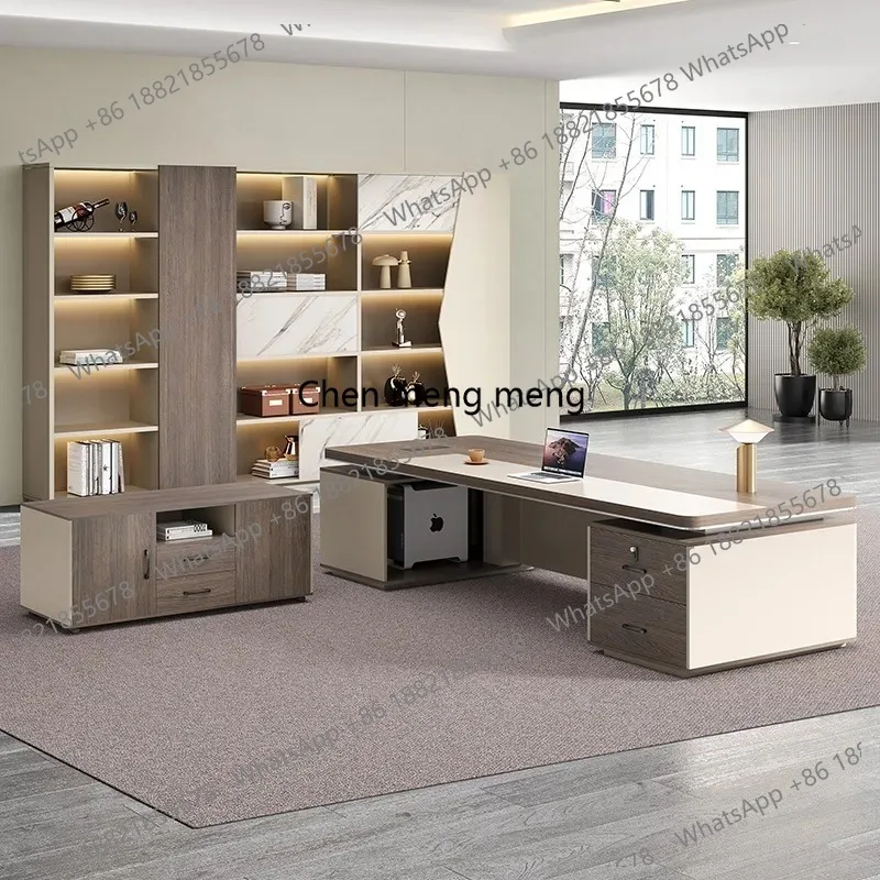 

Высококачественный офисный стол руководителя в новом китайском минималистичном стиле с хранением, современный рабочий стол для ресепшн, дизайнерский стол-буфет, мебель для офиса