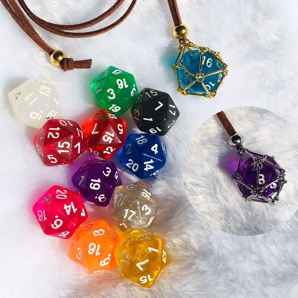 اليدوية سلك ملفوفة D20 النرد قلادة براون الجلد المدبوغ الحبل الملونة آر بي جي قلادة خمر يدويا مجوهرات لهدايا عشاق اللعبة #5