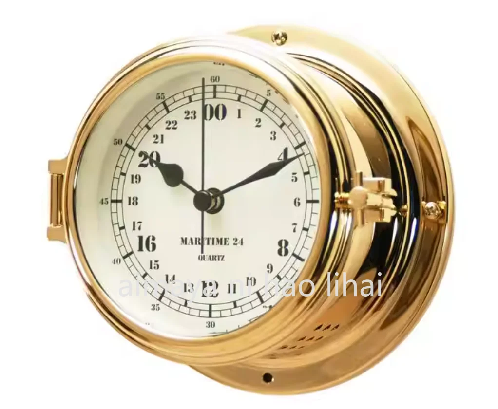Marine Brass Wall Clock – Nautical Digital Quartz Clock with Marine Chronometer Style, Waterproof and Durable