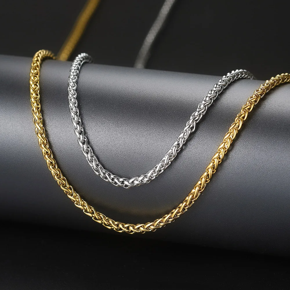 Gold Color Franco Link Chain Necklaces For Men Women Hip Hop Rapper Necklace 3MM Stainless Steel Chains Minimalist Jewelry C024