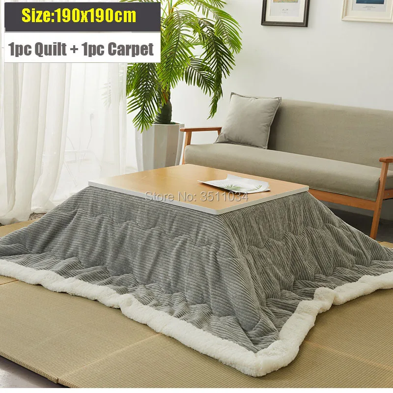 High Quality Winter Kotatsu Futon Blanket 1Pc Funto + 1Pc Carpet  190x190cm Cotton Soft Quilt For Japanese Kotatsu Heating Table