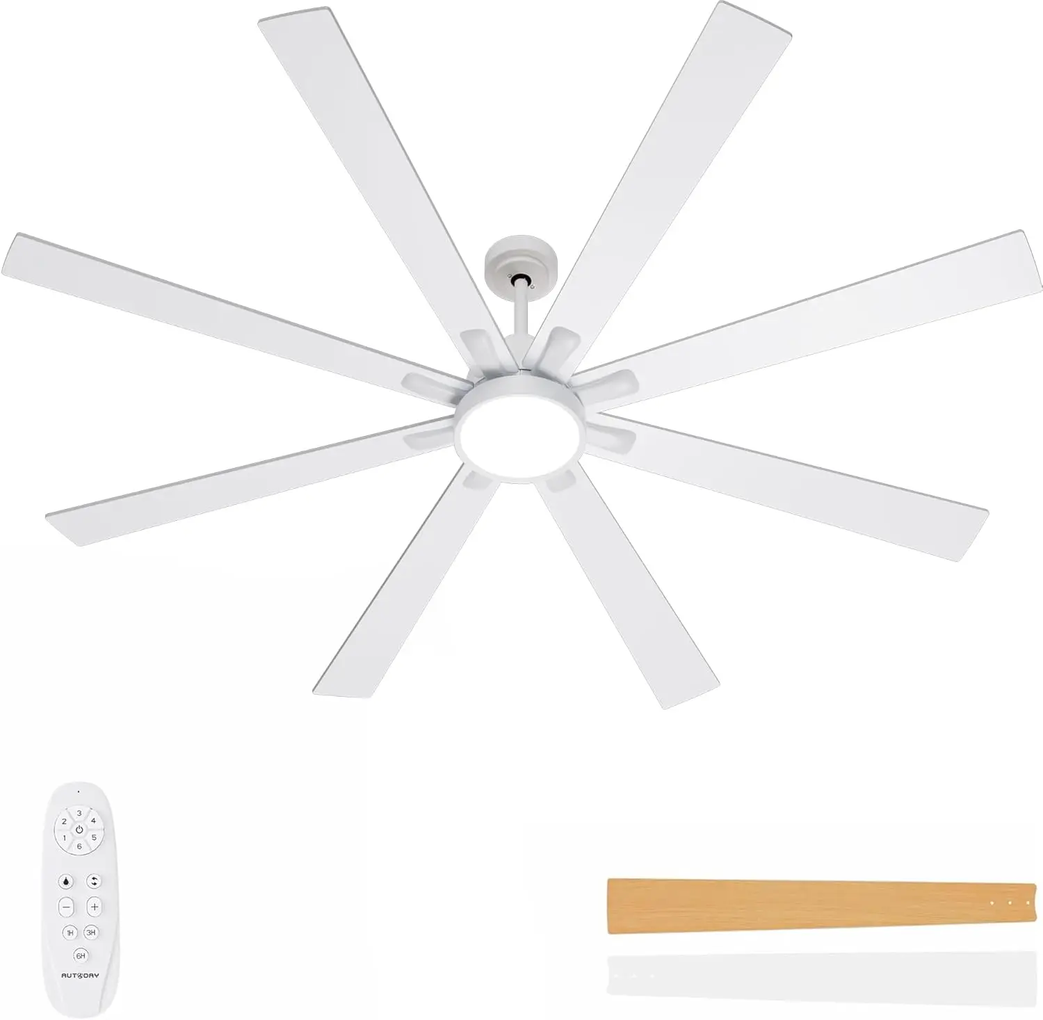 

84-Inch Ceiling Fan with Light and Remote Control - Wood & Brushed Nickel Finish, Quiet DC Motor, 3 CCT Selectable, Dimmable LED, Modern Large Ceiling Fan for Living Room, Patio, Indoor/Outdoor Use