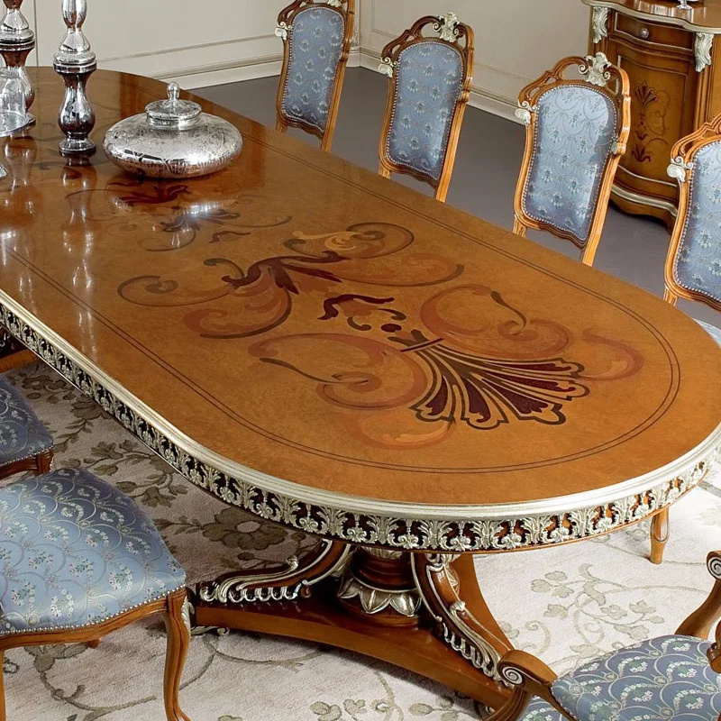 table and chair combination  solid wood carving flower restaurant dining table rectangular 10 people dining table furniture