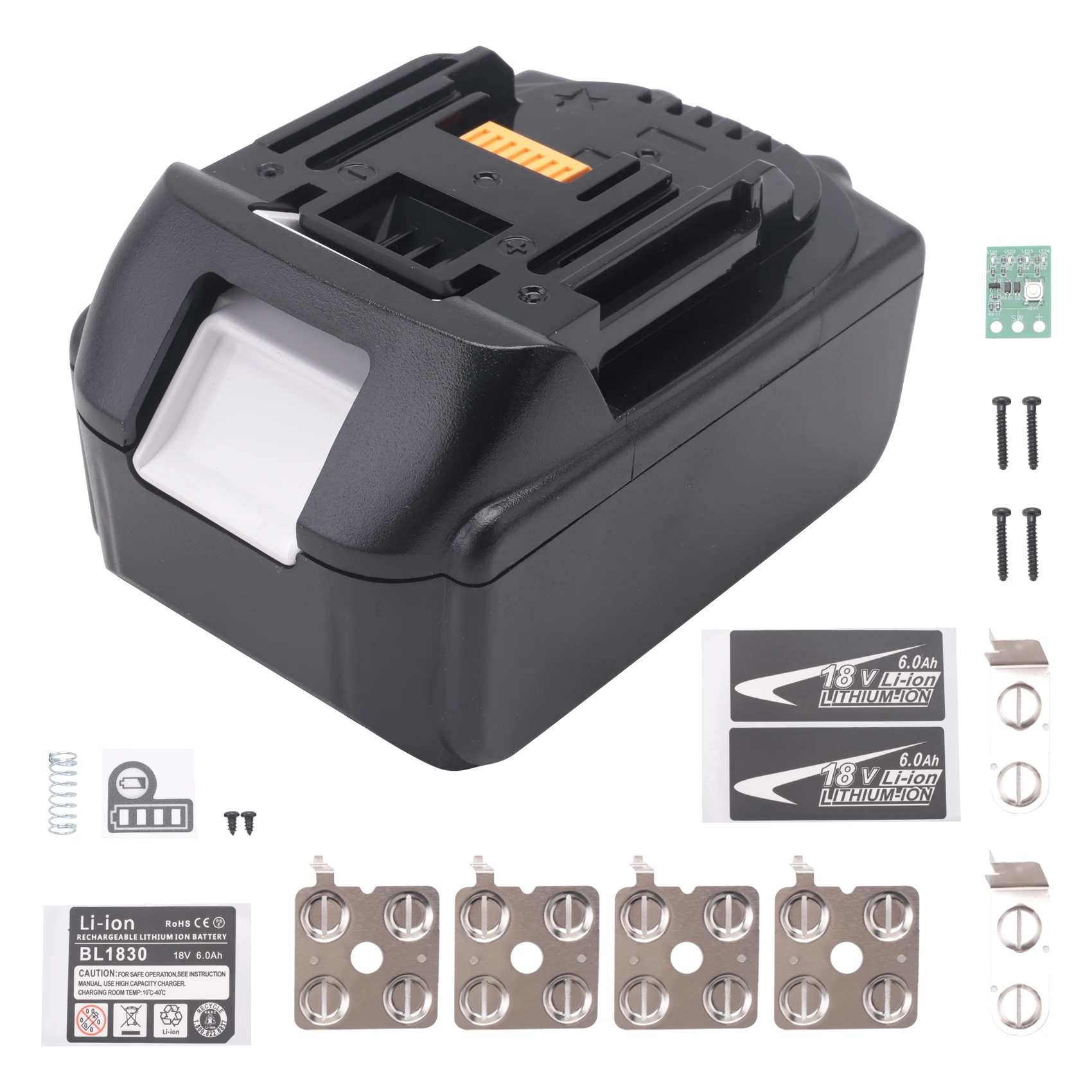 A03F BL1830 Li- Battery Case for 18V, 18650 Battery Shell with BMS PCBA Balance Charging Protection Board, LED Indicator for