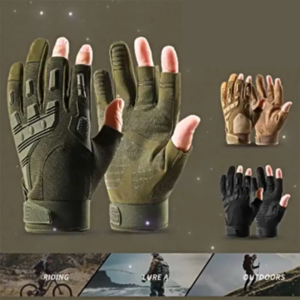 

Three Fingers Motorcycle Gloves Vintage Anti-Slip Racing Finger Mittens Goatskin Leather Wear-Resistant Men'S Fingerless Gloves