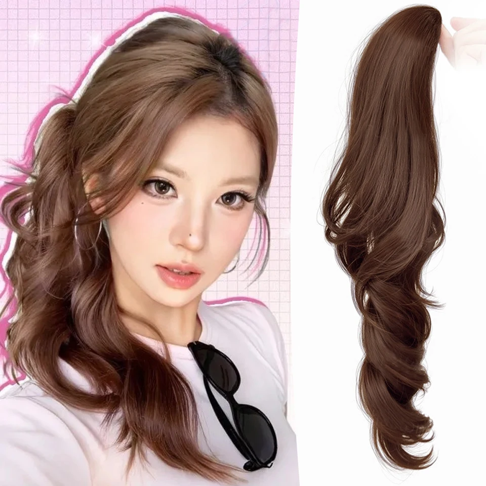 

Synthetic Long Curly Ponytail Wig Female Ponytail Grip Lolita Side Tied Low Ponytail Fluffy Curly Wig