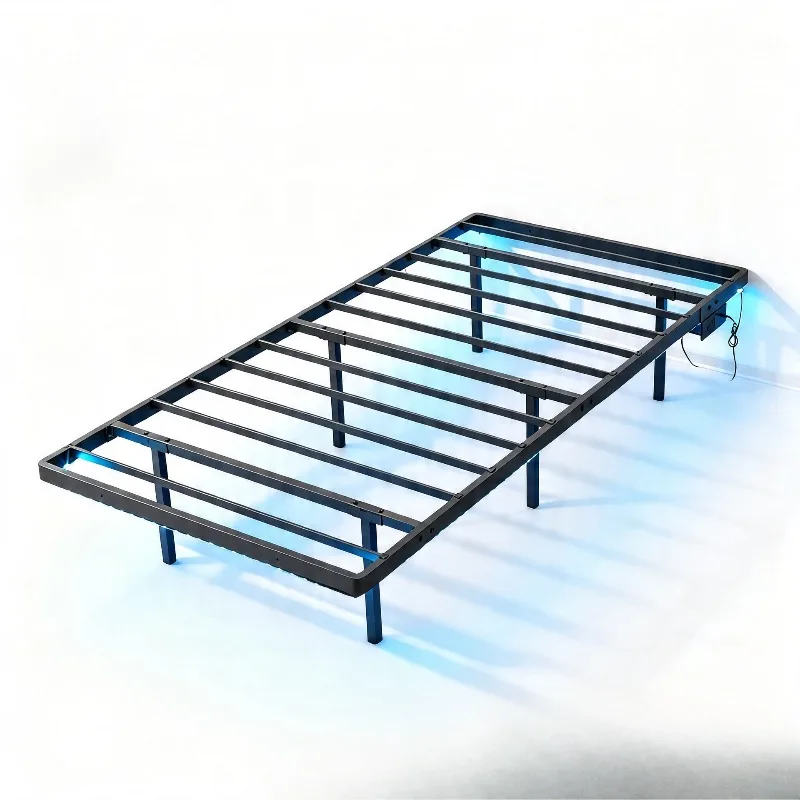 No bedside suspended bed frame Household with light strip No bedside iron frame Bed Bedroom with socket Single bed frame